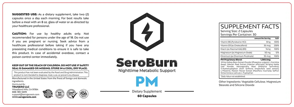SeroBurn PM nighttime formula supplement bottle
